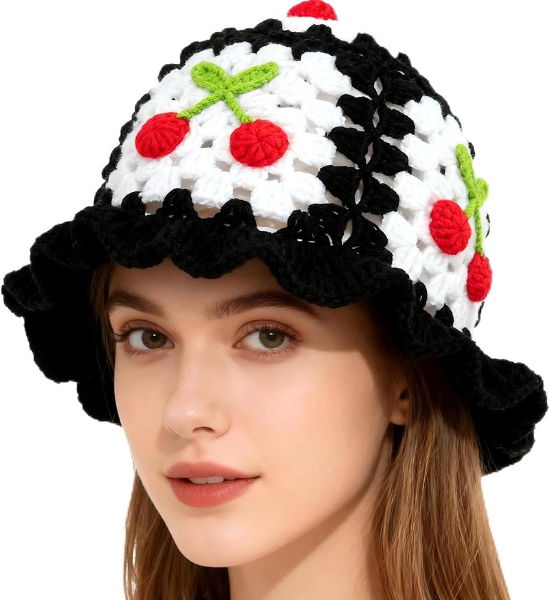 Busnos Crochet Bucket Hats for Women Handmade Hat Cute Foldable Knitted Hats for Women - Image 1